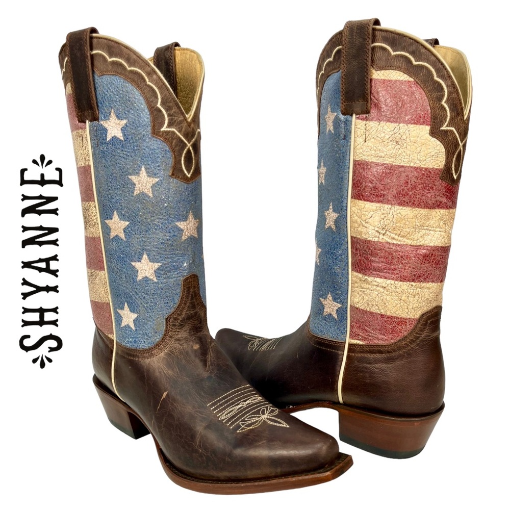 SOLD Shyanne Womens 7.5M Red White & Blue American Flag Western Pull-On Boots - Picture 1 of 12